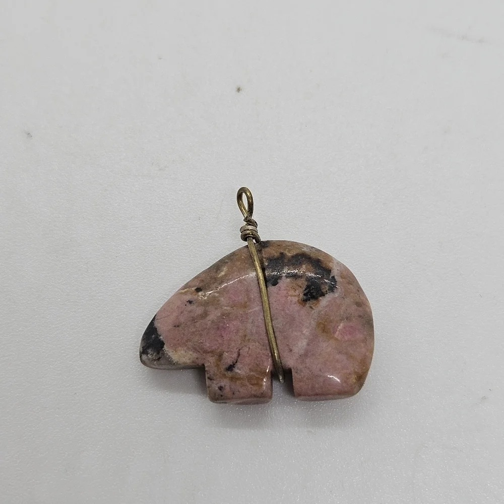 mottled pink stone bear pendant